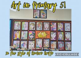 🎨  Primary 5 have been getting very creative. Look at their beautiful pieces of art created in the style of artist Romero Britto!
