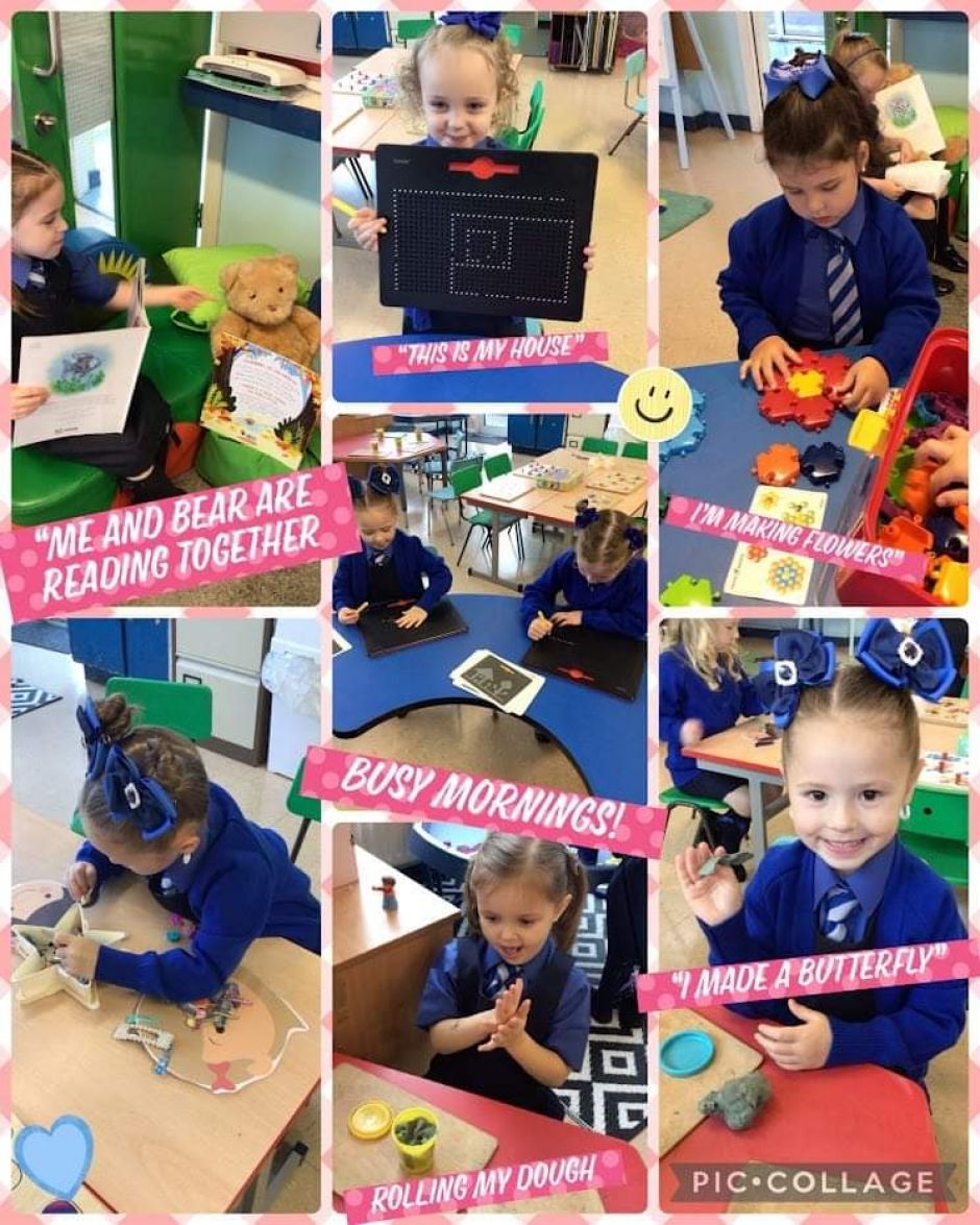 Primary 1CD getting super busy this morning, using their creativity and thinking skills! 😀🦋📖🌸 They have all settled so well and become  part of our Mercy Family. ❣️